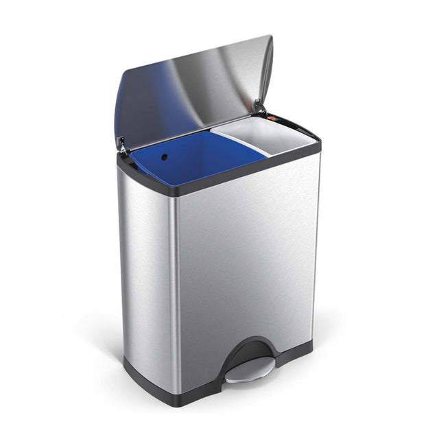 Poubelle rectangulaire à double compartiment de recyclage de 30 litres,  poubelle de cuisine à pédale en acier inoxydable, poubelle de recyclage des