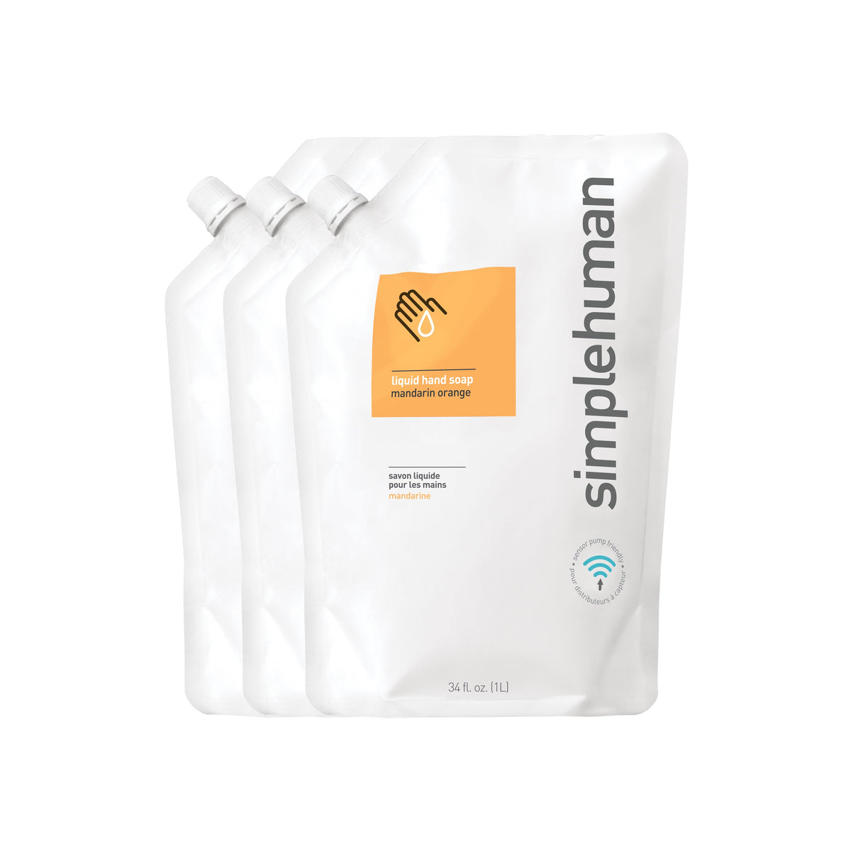 recharges de savon liquide pour les mains simplehuman, parfum orange mandarine