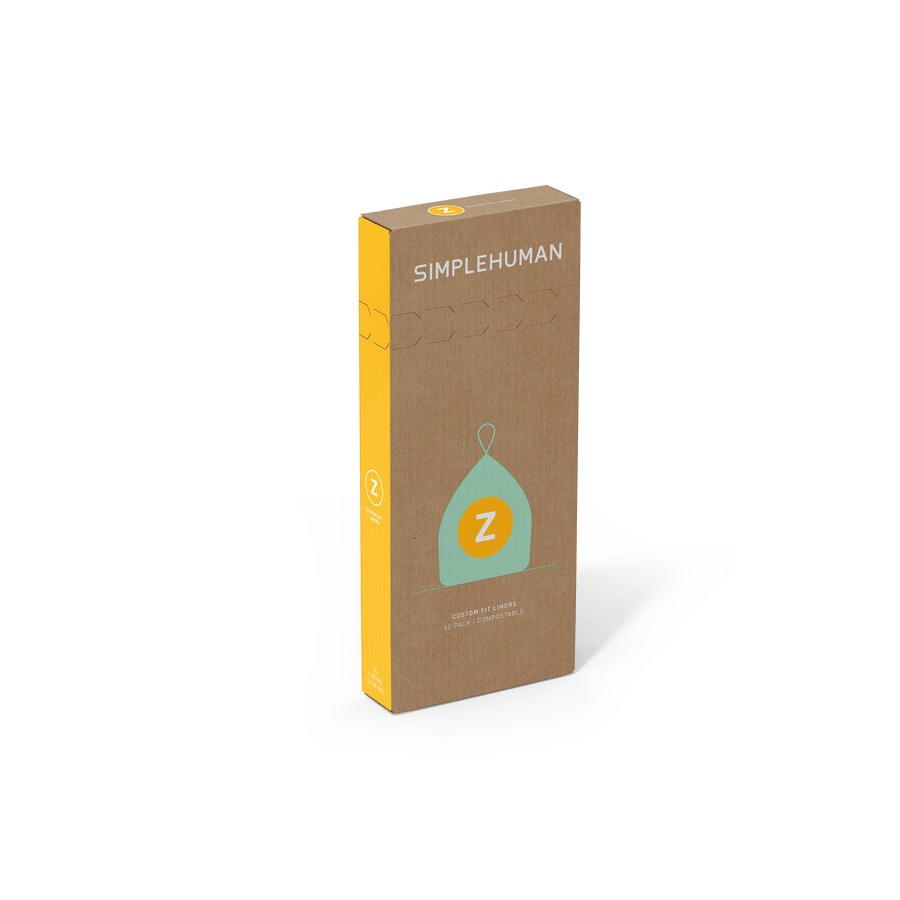 Simplehuman Code Z Compostable Custom Fit Liners, 30-count pack of light green bags, custom fit for composting.
