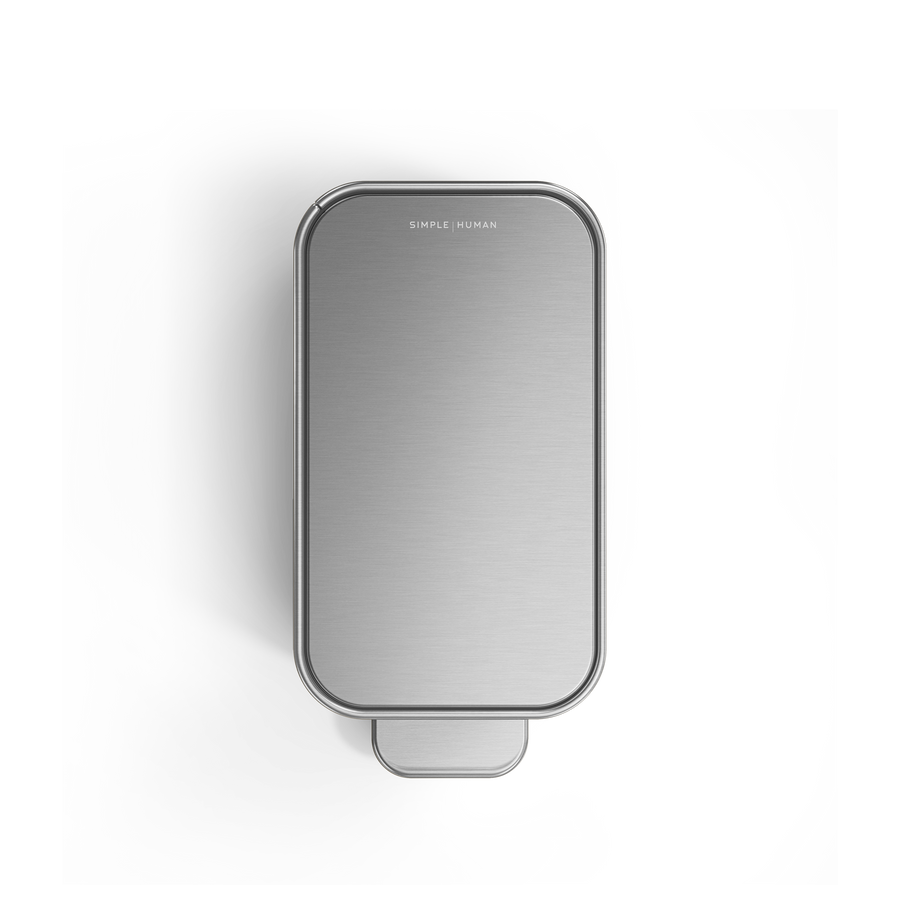 Top view of Simplehuman 5L Slim Step Can in Brushed Stainless Steel, showcasing slim profile and hands-free pedal.