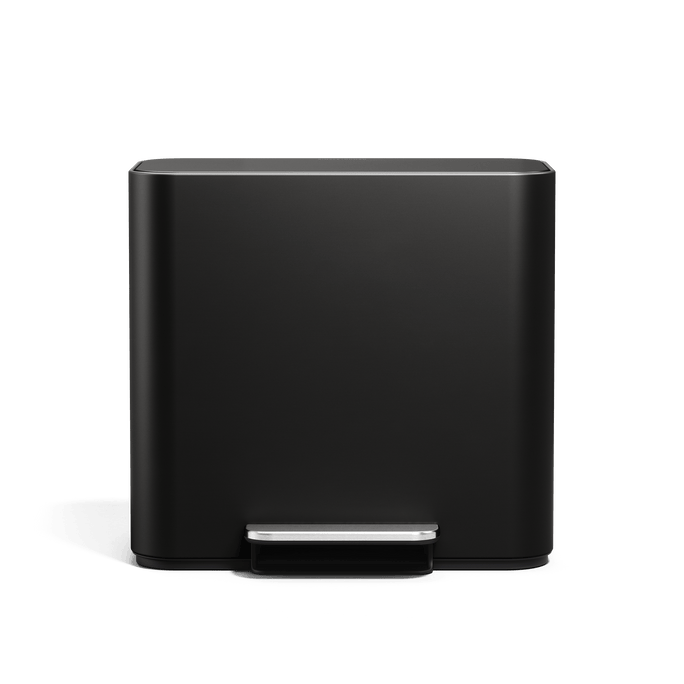 Simplehuman 15L Mini Recycler Step Can in Matte Black in front view.