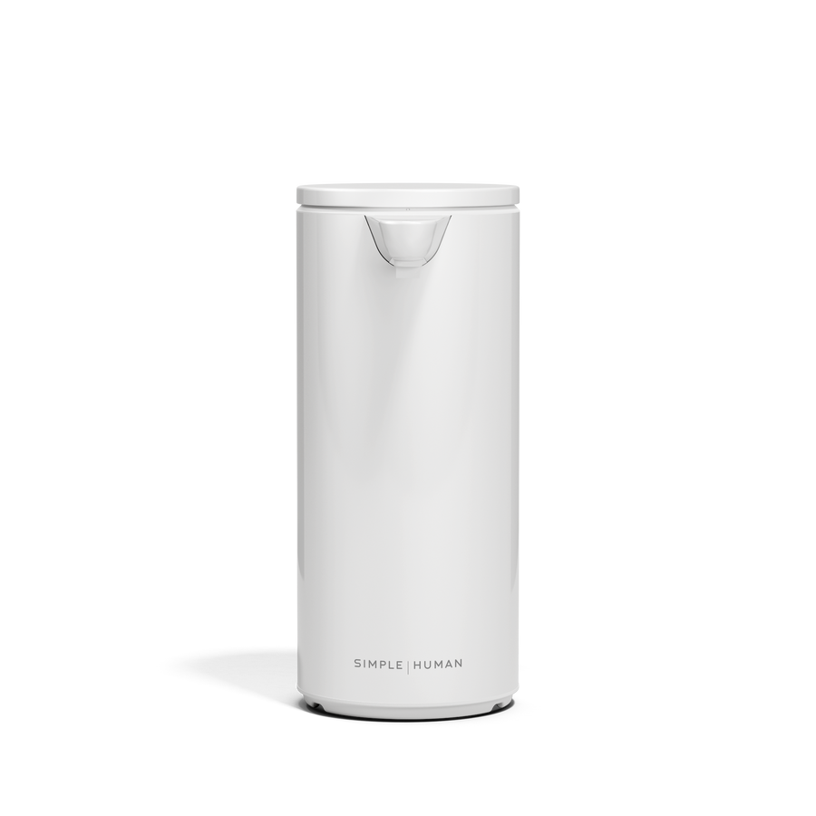 Front view of Simplehuman 9 oz 266ml Rechargeable Sensor Pump in White, touch-free operation.