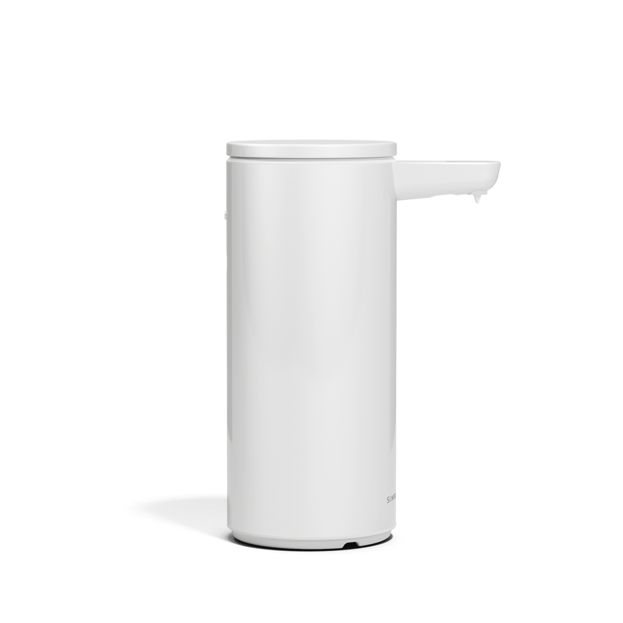 Side view of Simplehuman 9 oz 266ml. Rechargeable Liquid Sensor Pump in White, touch-free operation.