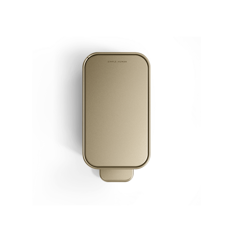 Top view of Simplehuman 5L Slim Step Can in Brass, showcasing the slim space-saving profile.