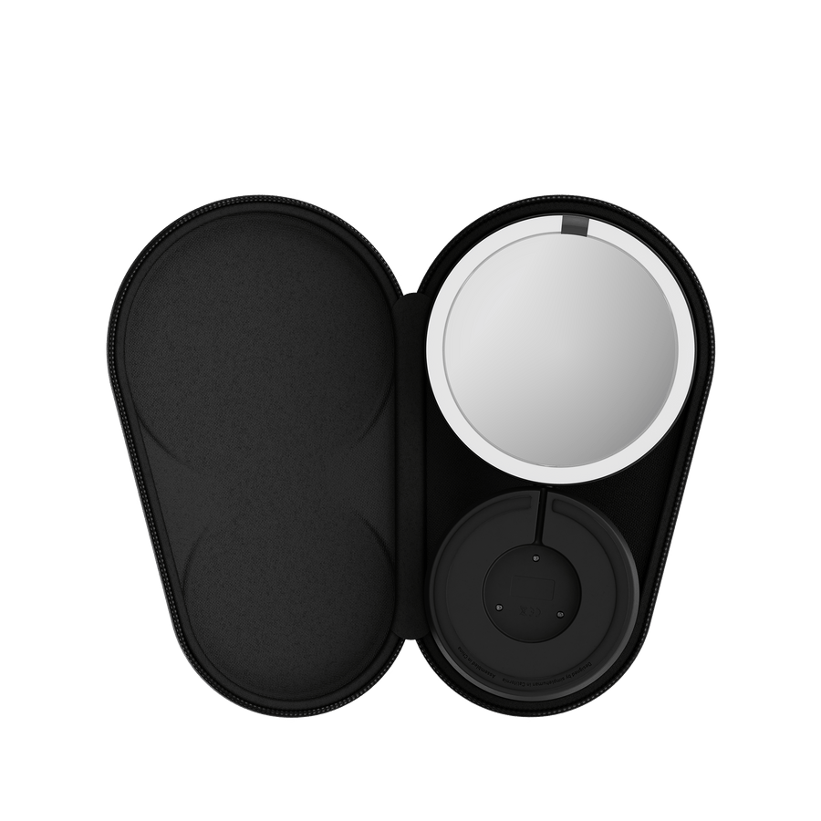 Simplehuman's Sensor Mirror Fold in Matte Black in the travel case.
