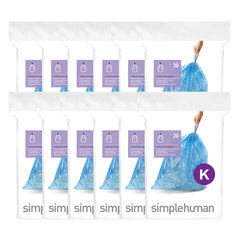 code K, blue custom fit recycling can liners, 6 packs of 20