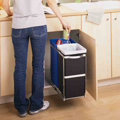 35L dual compartment under counter pull-out can - lifestyle man throwing can away