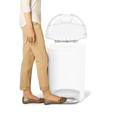 50L semi-round plastic step trash can - white - foot on pedal image