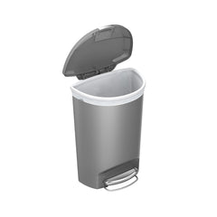50L semi-round plastic step trash can - grey - open lid image
