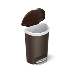 50L semi-round plastic step trash can - mocha - open lid image