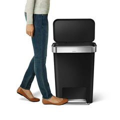 45L plastic rectangular step can with liner pocket - black - lifestyle image