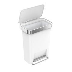 45L plastic rectangular step can with liner pocket - white - lid open image