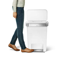 45L plastic rectangular step can with liner pocket - white - lifestyle  image