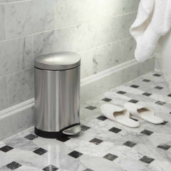 6L semi-round step can - brushed finish - lifestyle bathroom next to slippers