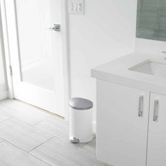 6L semi-round step can - white finish - lifestyle in bathroom next to cabinet