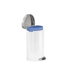 10L semi-round step can - white finish with stainless steel lid - inner bucket lifting out of can