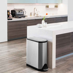 45L butterfly step can - brushed finish - lifestyle can in kitchen next to island