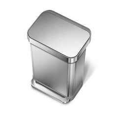 45L rectangular step can with liner pocket - brushed finish - top down view
