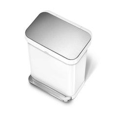 55L rectangular step can with liner pocket - white stainless steel - top down view