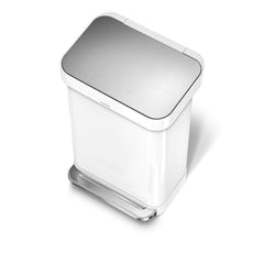 45L rectangular step can with liner pocket - white finish - top down view