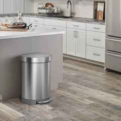 60L semi-round step can with liner rim - brushed stainless steel - lifestyle end of kitchen island