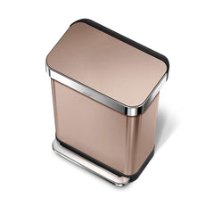 55L rectangular step can with liner pocket - rose gold finish - top down view
