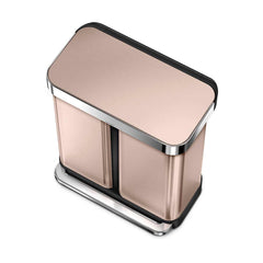 58L dual compartment rectangular step can with liner pocket - rose gold stainless steel - 3/4 top down image