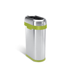 poubelle étroite ouverte 50 litres, acier inoxydable brossé ultra-robuste avec garniture verte