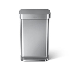 45L rectangular step can with liner pocket with plastic lid - brushed finish - front view image