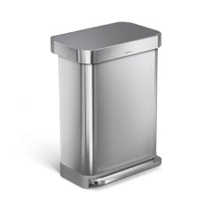 55L rectangular step can with liner pocket - brushed finish with plastic lid - main image