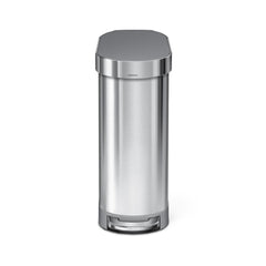45L slim step can - brushed stainless steel with plastic lid - front view image