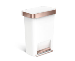45L plastic rectangular step can with liner pocket - white with rose gold trim - main image
